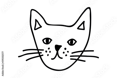 Hand drawn cat muzzle clipart. Cute pet face doodle