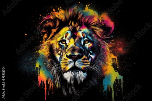 Splash color graffiti of a lion - Generative AI