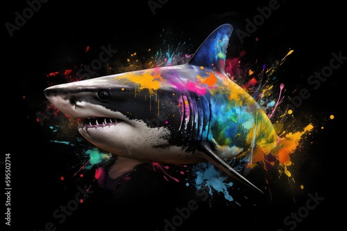 Splash color graffiti of a shark - Generative AI