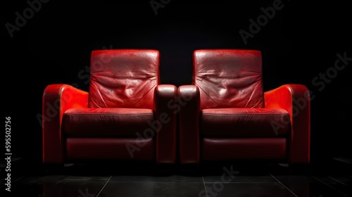 AI Generated. AI Generative. Romantic love two chairs for lovely couple at private cinema movie theatre Close up photography. Graphic Art Illustration.