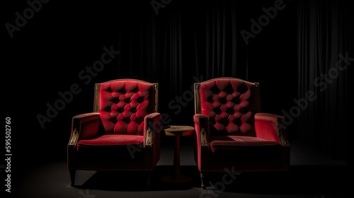 AI Generated. AI Generative. Romantic love two chairs for lovely couple at private cinema movie theatre Close up photography. Graphic Art Illustration.