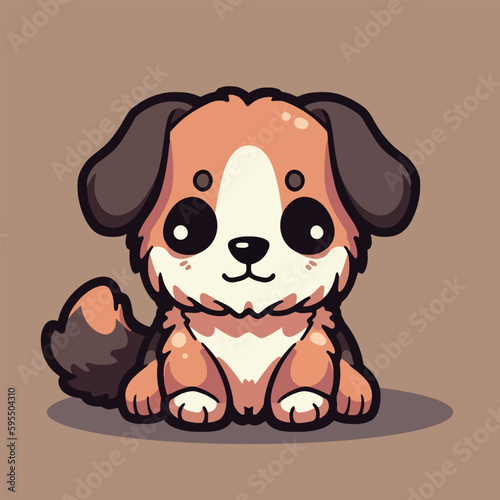 A cute dog with a brown background and a black and white face.