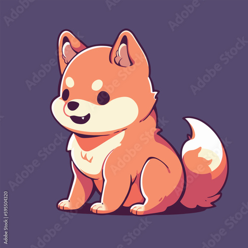 Shiba inu dog cartoon character on a purple background