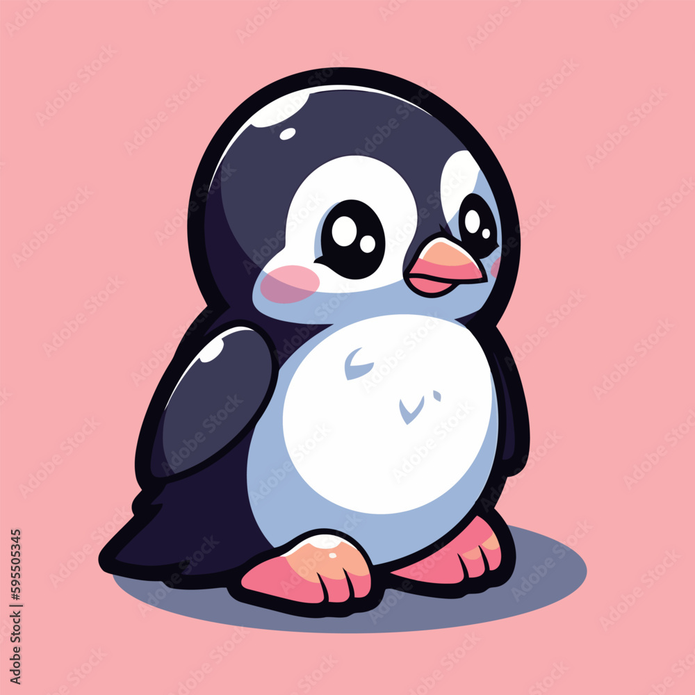 Fototapeta premium A cartoon penguin with a pink background.