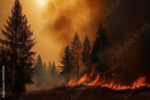 wildfire forest much smoke and fire, dramatic, climate disaster generative AI © Daniel