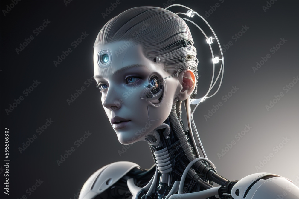 wallpaper background with robot woman, image created using AI generative technology wallpaper background with robot woman, image created using AI generative technology