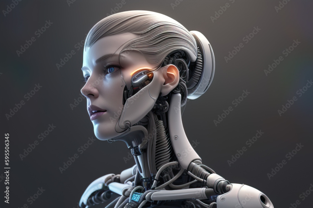 wallpaper background with robot woman, image created using AI generative technology