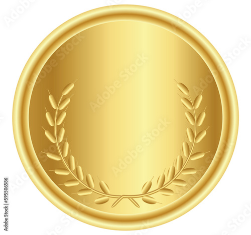 gold coin with gold laurel wreath on transparent background