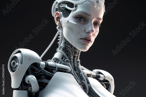 wallpaper background with robot woman, image created using AI generative technology photo