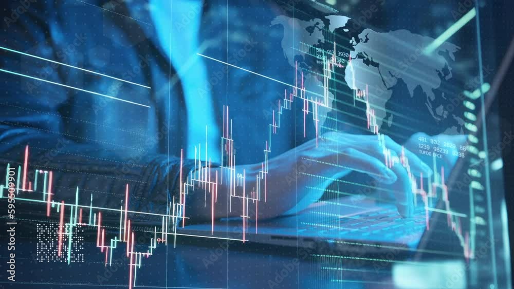 Global business finance data analytics stock trading graph chart report man using laptop computer hand typing investment data digital marketing, financial management technology, cyber space metaverse.
