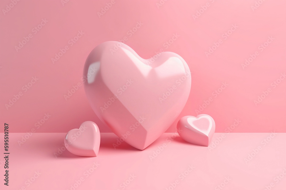 Simple 3D hearts on pink background. 