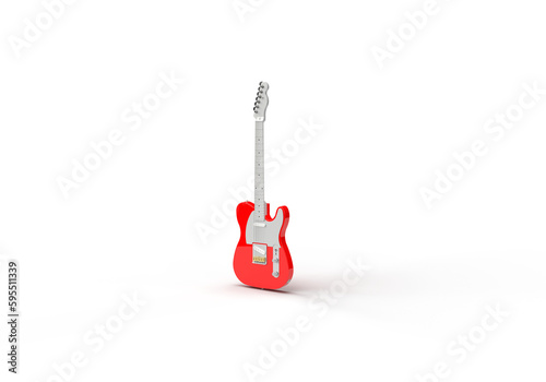 Red electric guitar close-up. 3d render on the theme of music, musical instruments, disco, audio. Modern minimal style, transparent background.