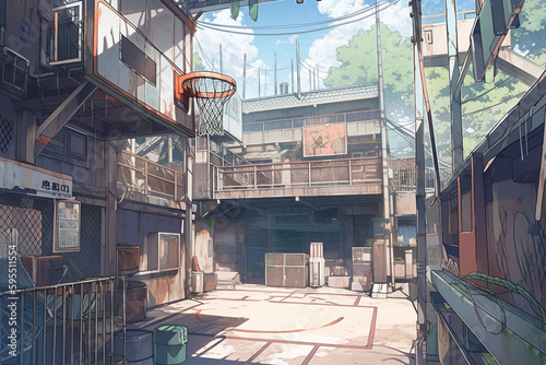 Basketball court in slum