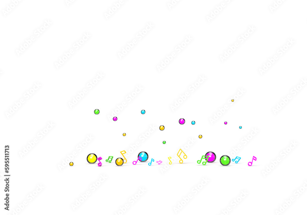 A pattern of musical notes and glowing balls on a transparent background. 3d render on the theme of music, musical instruments, discos. A pattern of musical notes and glowing balls on a transparent background. 3d render on the theme of music, musical instruments, discos.