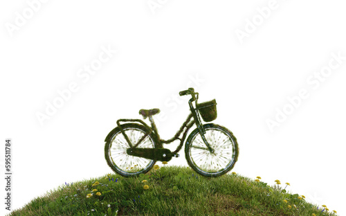 bicyclce on grass field environment frieldly concept, 3d illustration rendering photo