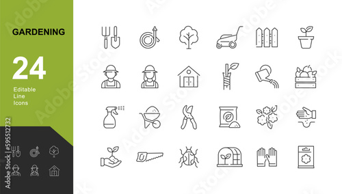 Gardening Line Editable Icons set. Vector illustration in modern thin line style of horticultural icons: work tools, plants, cultivation and care. Pictograms and infographics for mobile apps