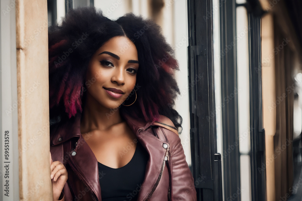 Smiling happy healthy woman with long multicolored rainbow-colored hair. Travel concept. Generative AI Smiling happy healthy woman with long multicolored rainbow-colored hair. Travel concept. Generative AI