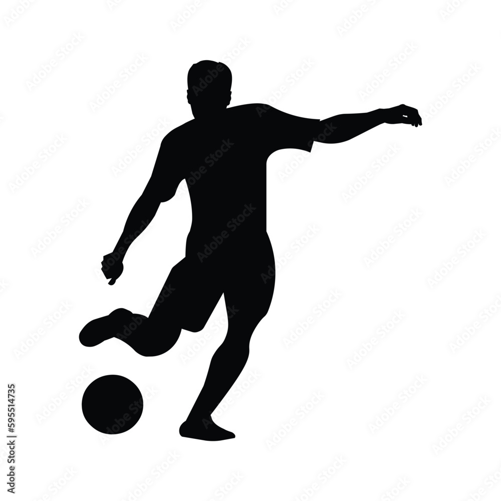 Football player silhouette going to kick the ball with his foot Football player silhouette going to kick the ball with his foot