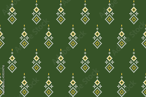 Green Cross stitch colorful geometric traditional ethnic pattern Ikat seamless pattern border abstract design for fabric print cloth dress carpet curtains and sarong Aztec African Indian Indonesian 