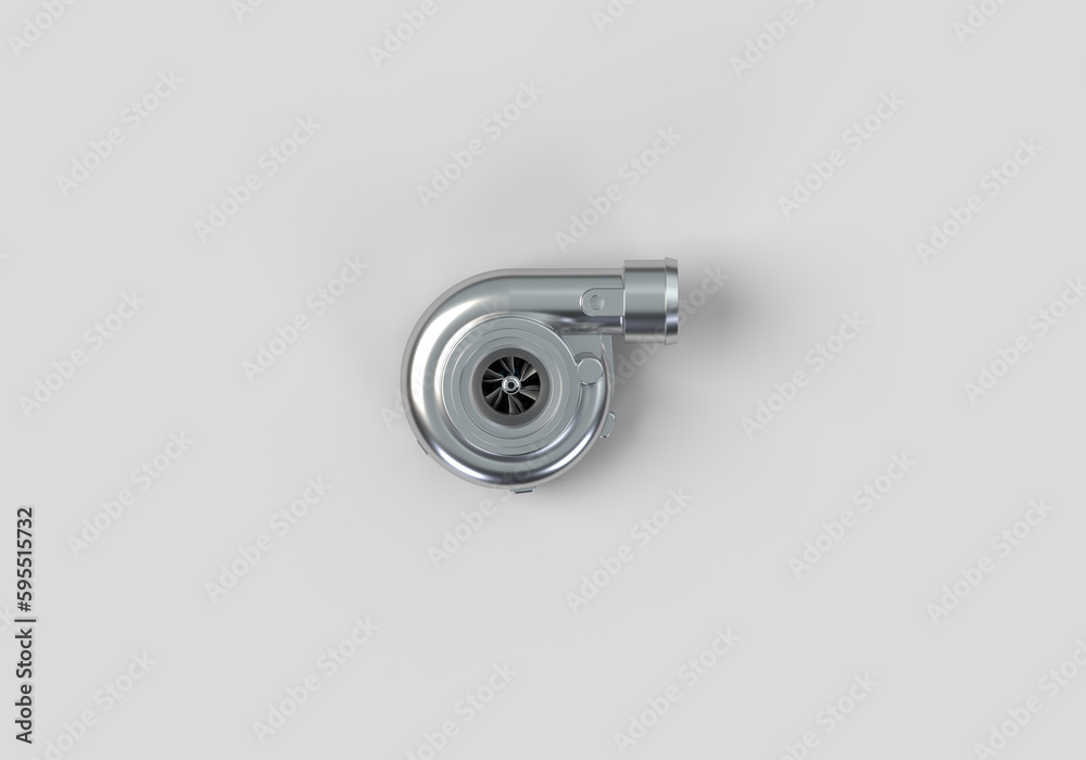 Turbine for the car engine. Blue, cold airflow. 3d rendering on the topic of speed, car, movement, spare parts.