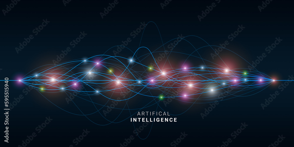 Artificial Intelligence. AI Neural Network Lines, Digital Wave With Gloving Connection Dots
