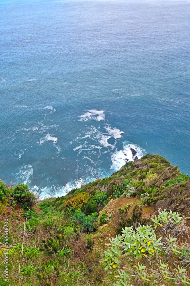 A bird's-eye view of the coast in the ocean or sea.