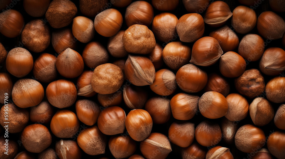 Large group og Hazelnuts. Food background. Generative AI Large group og Hazelnuts. Food background. Generative AI