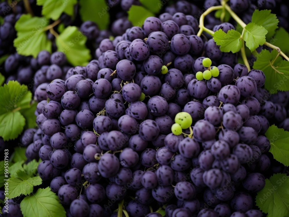 An image of a cluster of grapes, with the individual grapes still attached to the stem