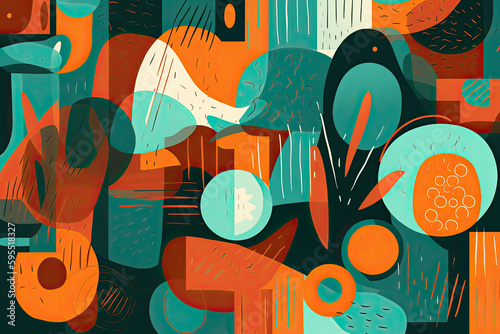 graphic art background with teal and orange shapes