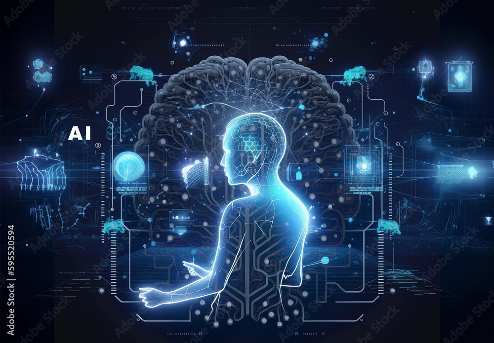 AI - Artificial intelligence. Ai digital brain. concept. Human face made with artificial intelligence AI - Artificial intelligence. Ai digital brain. concept. Human face made with artificial intelligence
