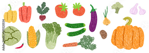 Children's drawing. Set with vegetables