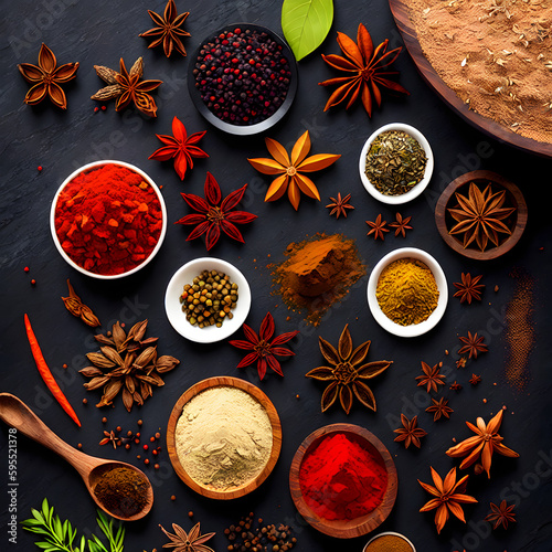 spices and herbs flat lay AI Generative