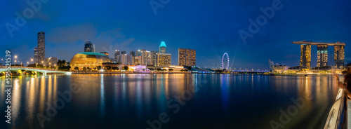 Panorama of cityscapes of Marina Bay at night in Singapore