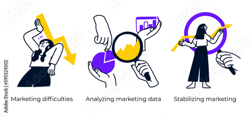 Business Concept illustrations. Mega set. Collection of scenes with men and women taking part in business activities. Vector illustration