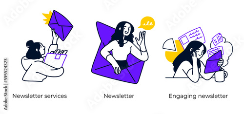 Business Concept illustrations. Mega set. Collection of scenes with men and women taking part in business activities. Vector illustration