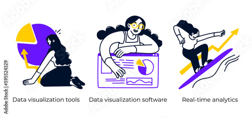 Business Concept illustrations. Mega set. Collection of scenes with men and women taking part in business activities. Vector illustration
