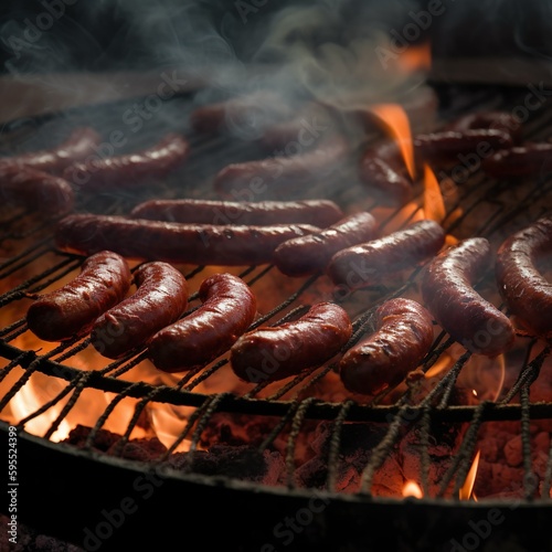 Bratwurst being cooked on the grill grate