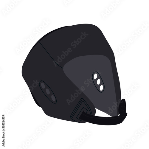 Black boxing helmet on a white background. Icon of the boxer's equipment in flat style. Protection gym helmet isolated. Vector illustration