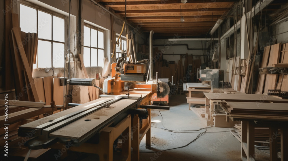 Modern wood workshop with different machinery
