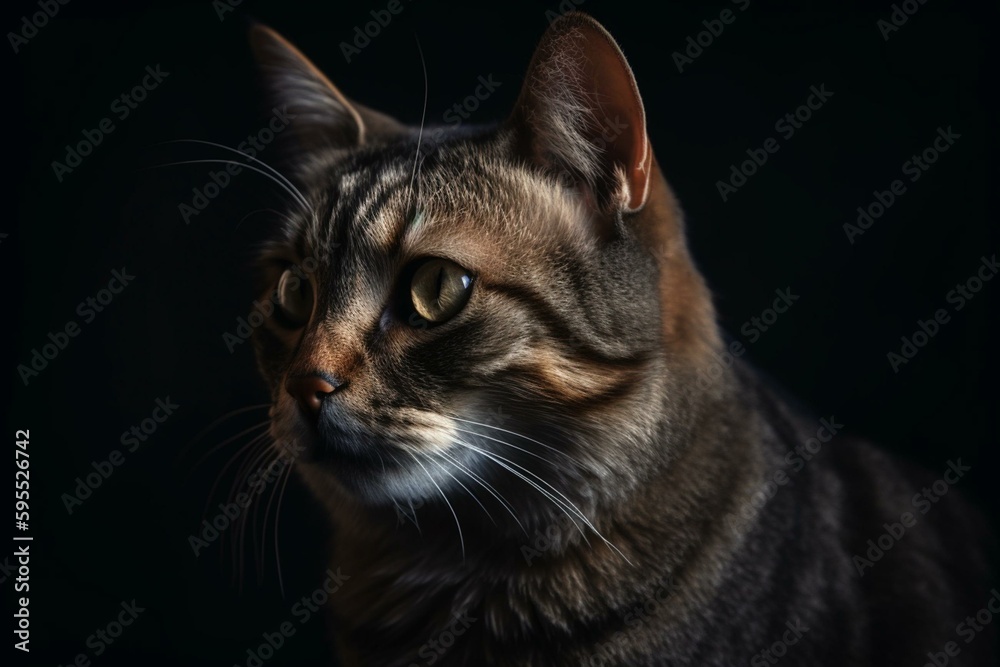 Charming Manx cat against dark background; distinctive characteristics make them special. Generative AI