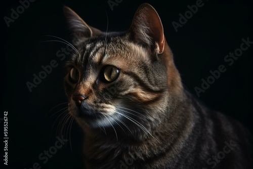 Charming Manx cat against dark background; distinctive characteristics make them special. Generative AI photo