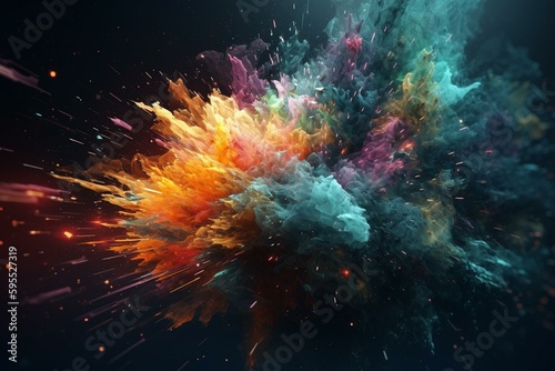An energetic background of colorful abstract space particles. Generative AI