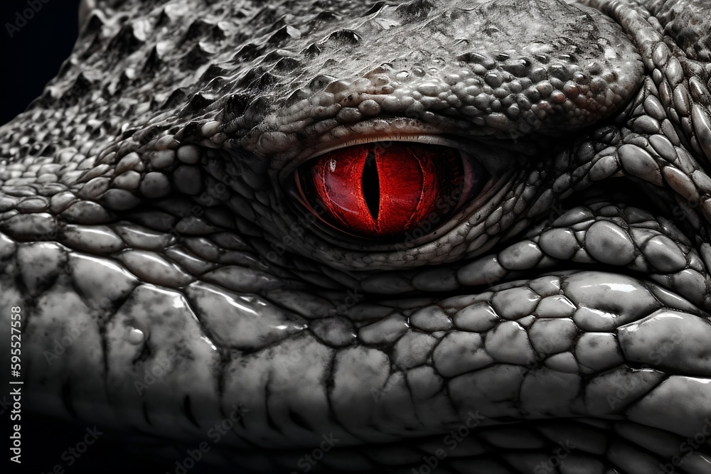 Close-up of Red-Eyed Crocodile in Monochrome - Generative ai Close-up of Red-Eyed Crocodile in Monochrome - Generative ai