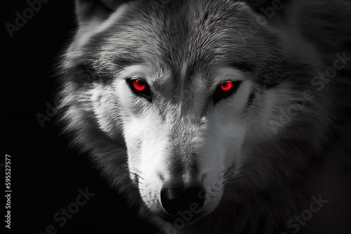 Alpha wolf with striking red eyes - Generative ai photo