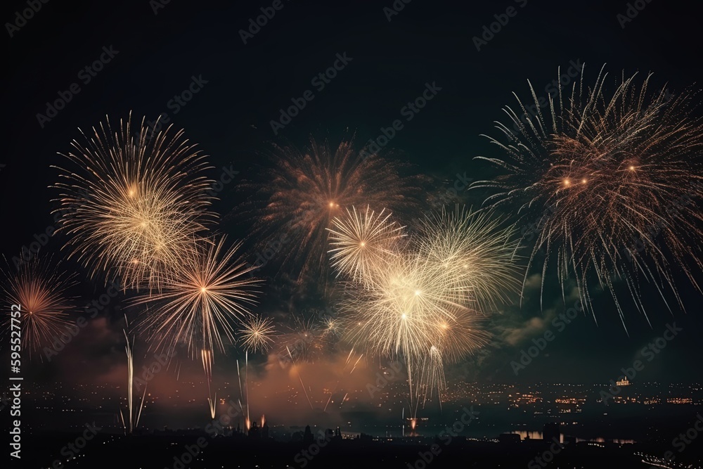 Abstract firework celebration in the city, Generative AI Abstract firework celebration in the city, Generative AI