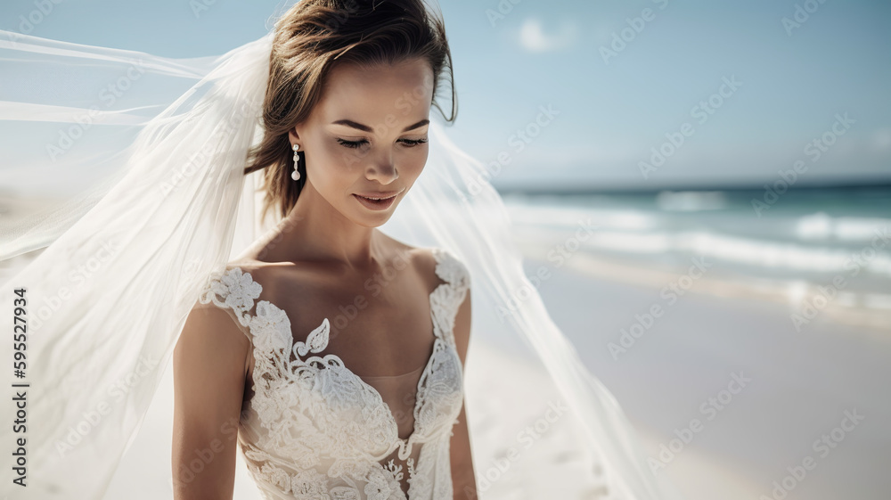Portrait of a happy smiling bride, Generative AI Portrait of a happy smiling bride, Generative AI