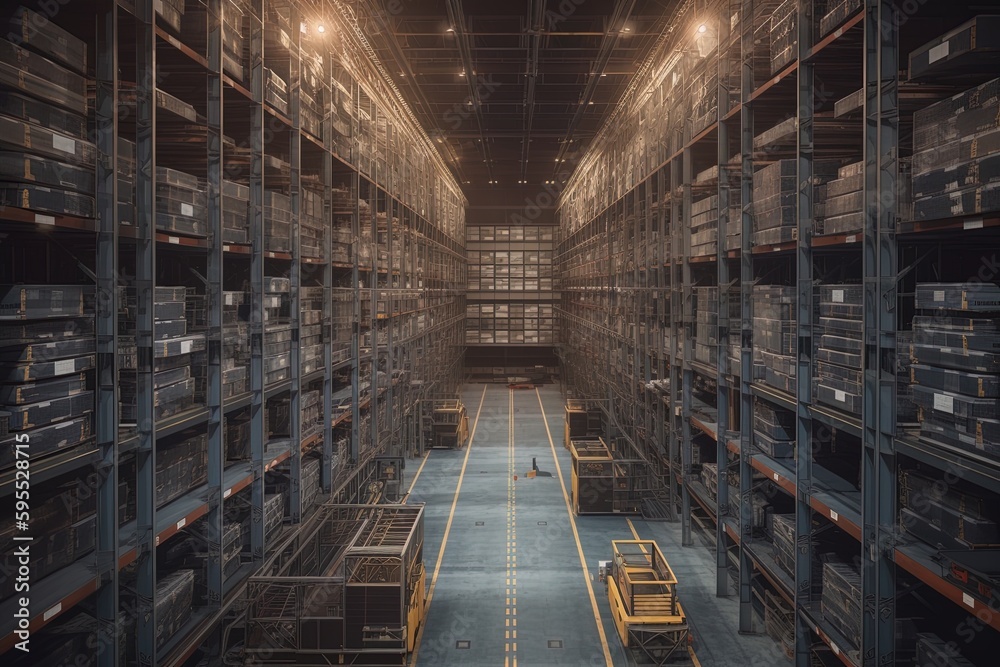 Fototapeta premium Image of warehouse storage and shelves, Generative AI