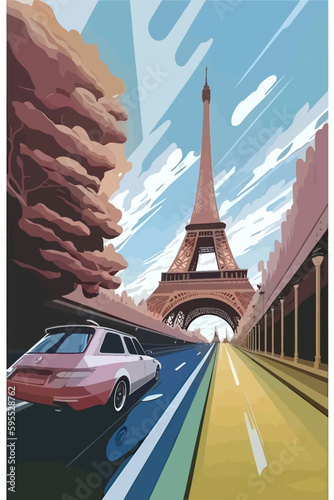 Eiffel tower in Paris, France. Vector illustration in flat style