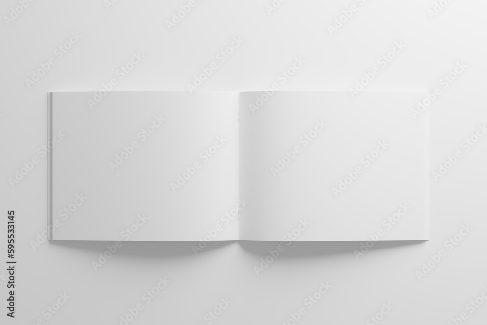 US Letter Landscape Saddle Stitch Bifold Brochure Catalog White Blank 3D Rendering Mockup US Letter Landscape Saddle Stitch Bifold Brochure Catalog White Blank 3D Rendering Mockup