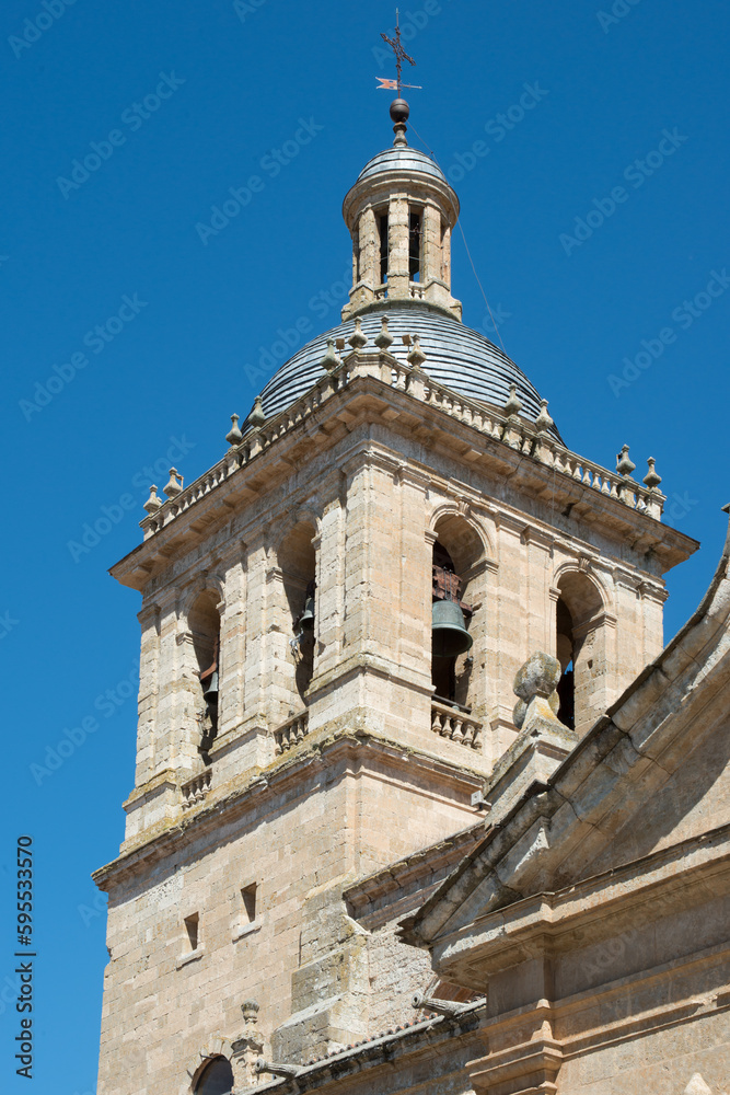 Close up of beautiful bell tower at Ciudad Rodrigo cathedral, Salamanca